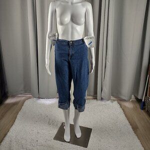 Rocawear Womens Embroidered Cotton Blend Denim Blue Capri Jeans Size 20